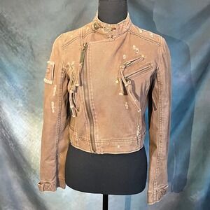 By DeeP‎ Los Angeles Distressed Brown Cropped Moto Jacket Women's Size Large